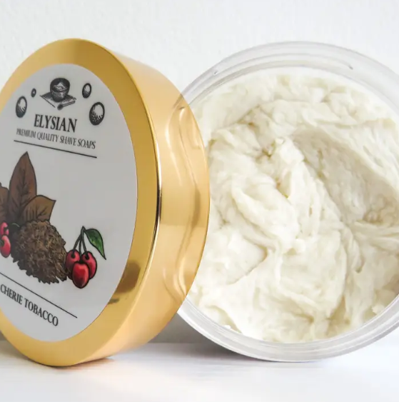 Elysian Men's Shaving Soap  Cherie Tobacco, with Tallow and Shea Butter, 4 oz