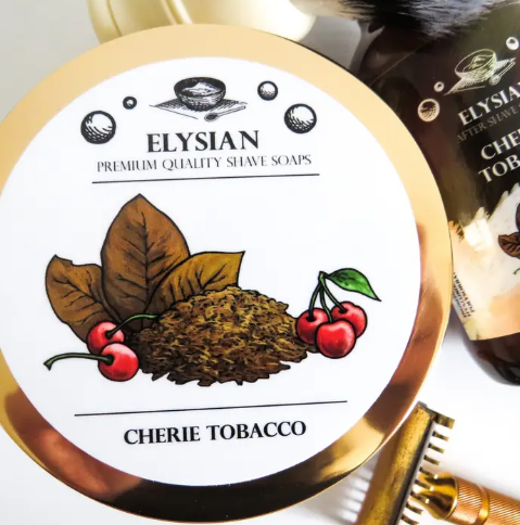Elysian Men's Shaving Soap  Cherie Tobacco, with Tallow and Shea Butter, 4 oz