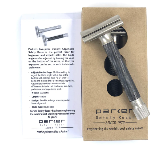 Parker Variant Adjustable Safety Razor, Graphite Coloured Handle