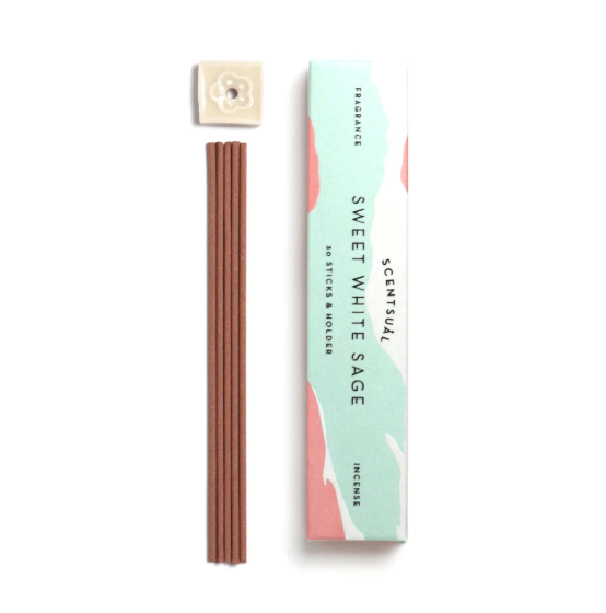 Sweet White Sage Scentsual Incense (30 sticks & Holder)